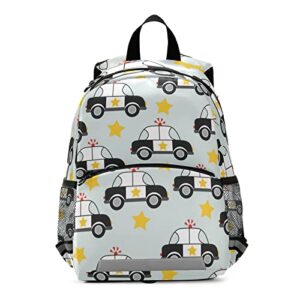 glaphy police cars stars backpack for kids, boys and girls, toddler backpack for daycare travel school, preschool bookbag with chest strap