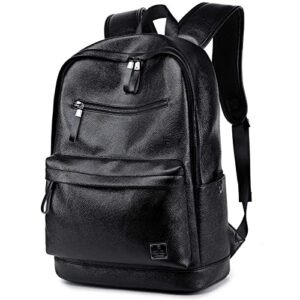weiatas black leather laptop backpack for men women school college bookbag for student computer rucksack for work fits 15.6 inch laptop