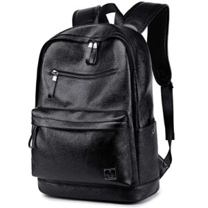 weiatas Black Leather Laptop Backpack for Men Women School College Bookbag for Student Computer Rucksack for Work Fits 15.6 Inch Laptop