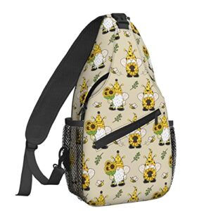 famame gnomes bees and sunflowers sling backpack chest bag crossbody shoulder bag gym cycling travel hiking daypack for men women