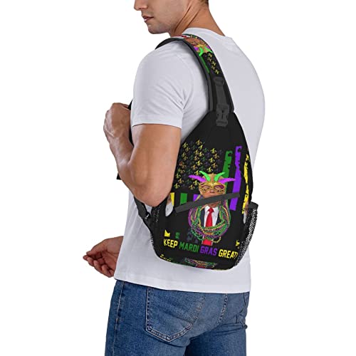 Keep Mardi Gras Great American Flag Trump Crossbody Chest Daypack Casual Backpack Men Shoulder Bag For Travel Picnic