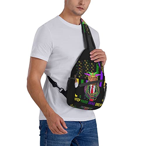 Keep Mardi Gras Great American Flag Trump Crossbody Chest Daypack Casual Backpack Men Shoulder Bag For Travel Picnic