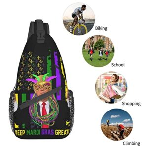 Keep Mardi Gras Great American Flag Trump Crossbody Chest Daypack Casual Backpack Men Shoulder Bag For Travel Picnic