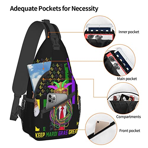 Keep Mardi Gras Great American Flag Trump Crossbody Chest Daypack Casual Backpack Men Shoulder Bag For Travel Picnic