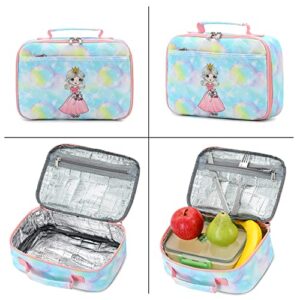 Princess Backpack For Girls,Kids School Backpack Kindergarten Book Bag Set With Lunch Box (Green-Princess)