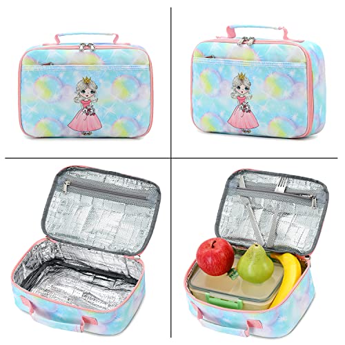 Princess Backpack For Girls,Kids School Backpack Kindergarten Book Bag Set With Lunch Box (Green-Princess)