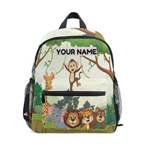 OREZI Custom Kid's Name Toddler Backpack,Personalized Backpack with Name/Text Daycare Bag,Customization (Animal Jungle Monkey Tiger Giraffe Lion Elephant) Nursery Bag Preschool Backpack Baby Diaper Ba