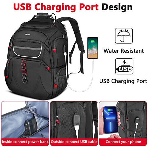 Travel Laptop Backpack, Large Expandable Backpacks with USB Charging Port, Anti Theft College School Bookbag Airline Approved, TSA Business Bag Gift for Women Men Fit 17.3 Inch Computer, Black