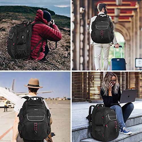 Travel Laptop Backpack, Large Expandable Backpacks with USB Charging Port, Anti Theft College School Bookbag Airline Approved, TSA Business Bag Gift for Women Men Fit 17.3 Inch Computer, Black