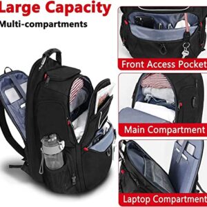 Travel Laptop Backpack, Large Expandable Backpacks with USB Charging Port, Anti Theft College School Bookbag Airline Approved, TSA Business Bag Gift for Women Men Fit 17.3 Inch Computer, Black