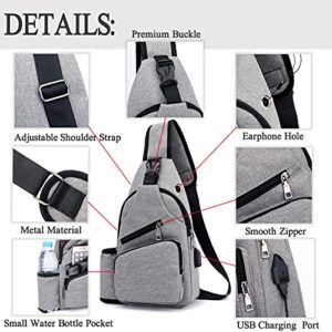 Sling Bag - Shoulder Backpack Chest Bags Crossbody Daypack for Women & Men with USB Charging Port ((12.6 * 7.28 * 2.36 inch)-M-Black)