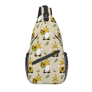 sling bag sunflower bee gnomes farmhouse hiking daypack crossbody shoulder backpack travel chest pack for men women
