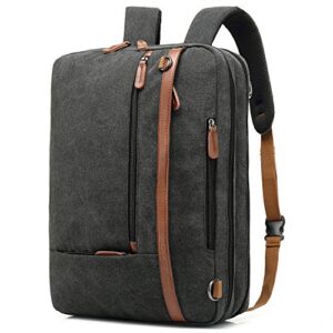 coolbell convertible backpack shoulder bag messenger bag laptop case business briefcase leisure handbag multi-functional travel rucksack fits 17.3 inch laptop for men / women / travel (canvas black)