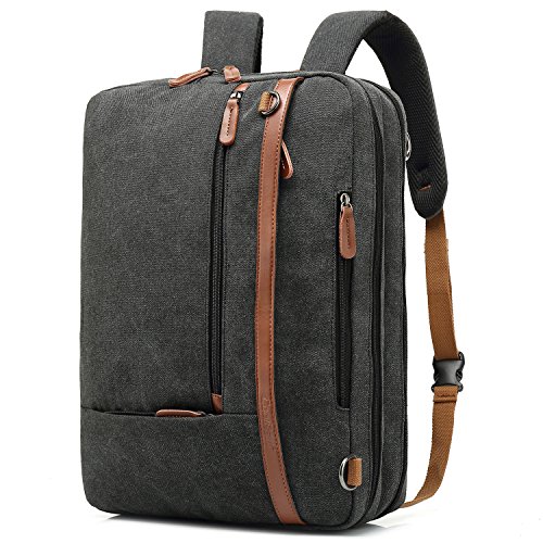 CoolBELL Convertible Backpack Shoulder bag Messenger Bag Laptop Case Business Briefcase Leisure Handbag Multi-functional Travel Rucksack Fits 17.3 Inch Laptop For Men / Women / Travel (Canvas Black)