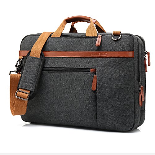 CoolBELL Convertible Backpack Shoulder bag Messenger Bag Laptop Case Business Briefcase Leisure Handbag Multi-functional Travel Rucksack Fits 17.3 Inch Laptop For Men / Women / Travel (Canvas Black)