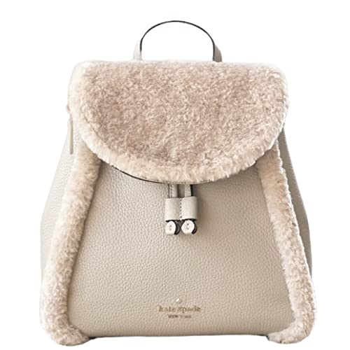 Kate Spade K9398 Leila Flap Backpack with Faux Shearling in Light Sand