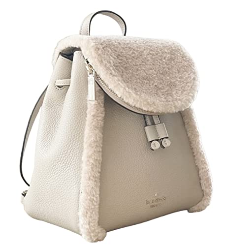 Kate Spade K9398 Leila Flap Backpack with Faux Shearling in Light Sand