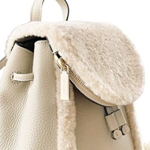 Kate Spade K9398 Leila Flap Backpack with Faux Shearling in Light Sand