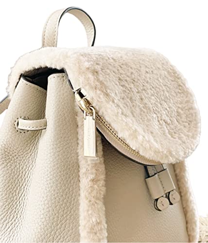 Kate Spade K9398 Leila Flap Backpack with Faux Shearling in Light Sand