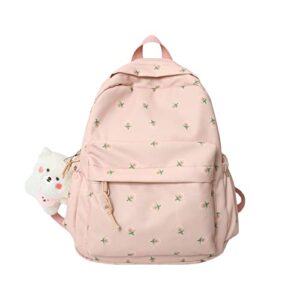 kakarin choyx kawaii backpack mori art floral school bag with pendant 12.2 inch aesthetic backpack cute backpack medium school bag (pink, middle)