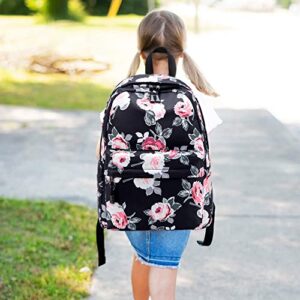 Backpack for Girls, Joyfulife Teen Backpacks Lightweight Kids Bookbags School Backpack with Lunch Box Pencil Case Travel Laptop Backpack Casual Daypacks Floral (Black)