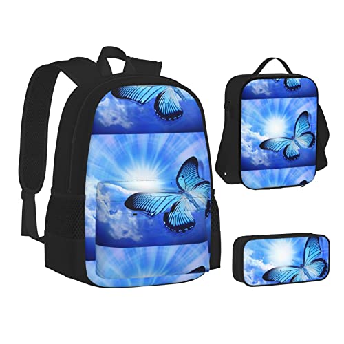 YIDUODUOX School Bookbags Set Personalized Beauty Butterfly Student Backpack With Lunch Box And Pencil Case School Backpack Boys Girls