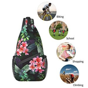 Hawaiian Tropical Flower Sling Bag Travel Hiking Casual Daypack Crossbody Shoulder Backpack Unisex Chest Bag