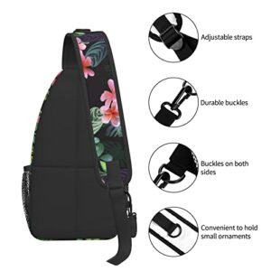 Hawaiian Tropical Flower Sling Bag Travel Hiking Casual Daypack Crossbody Shoulder Backpack Unisex Chest Bag