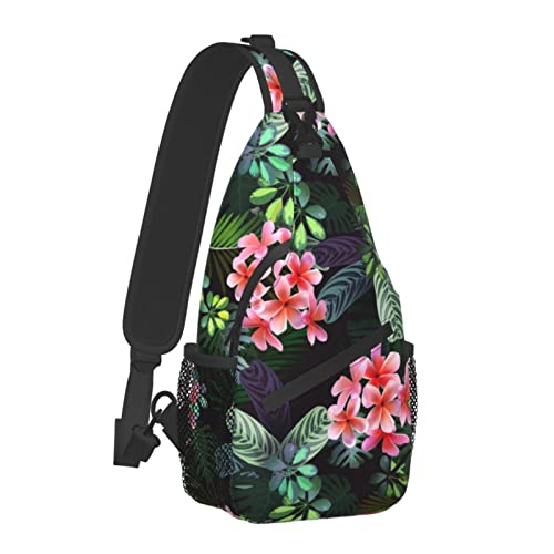 Hawaiian Tropical Flower Sling Bag Travel Hiking Casual Daypack Crossbody Shoulder Backpack Unisex Chest Bag