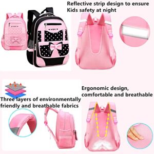 LANSHIYA 2Pcs Princess Bow Girls Backpack 2-Piece Elementary School Bag Kids School Travel Bag Set