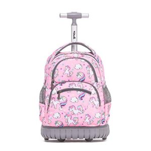 tilami rolling backpack 16 inch school college travel carry-on backpack boys girls, pink hourse