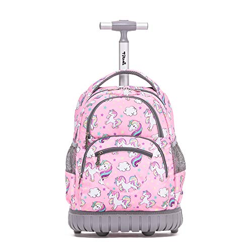 Tilami Rolling Backpack 16 Inch School College Travel Carry-on Backpack Boys Girls, Pink Hourse