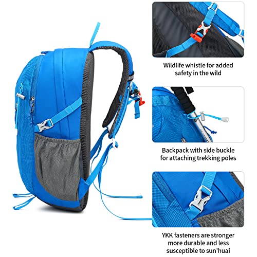 JEBATOXI 30L Waterproof Hiking Daypack Lightweight Travel Backpack for Camping Trekking Climbing(Sky Blue)