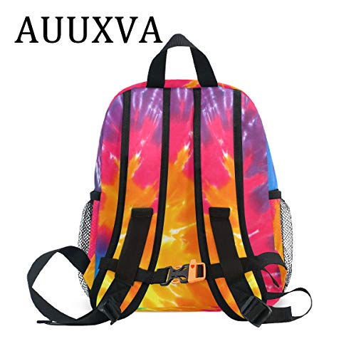 AUUXVA Kids Backpack Tie Dye Art Preschool Kindergarten Mini Children Bag Bookbags Daypack with Chest Strap Toddler Girls Boys