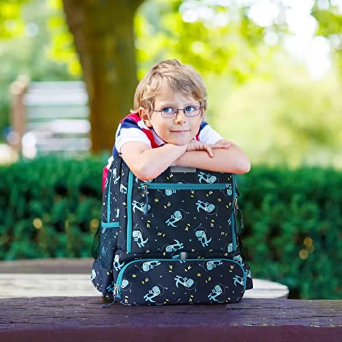 MACWE Kids Backpack with Insulated Pocket for Lunch Box - Cute Kindergarten Backpack for Boys Girls - Comfort Elementary Bookbags Gifts for Children - Dinosaur
