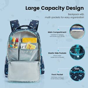 MACWE Kids Backpack with Insulated Pocket for Lunch Box - Cute Kindergarten Backpack for Boys Girls - Comfort Elementary Bookbags Gifts for Children - Dinosaur