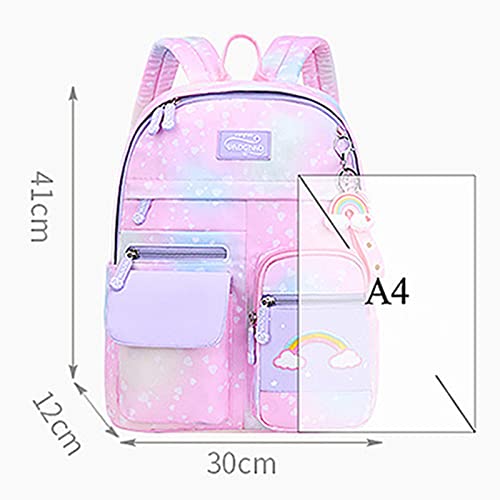 Rainbow Backpack for Girls Large Capacity Student School Bag Water Resistant Elementary Children Daypack