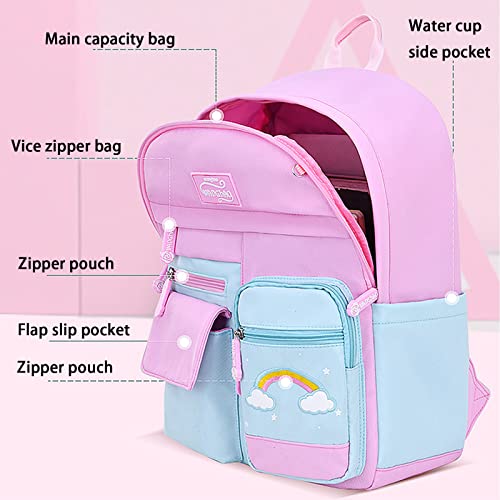 Rainbow Backpack for Girls Large Capacity Student School Bag Water Resistant Elementary Children Daypack