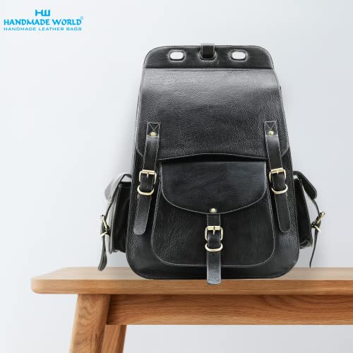 Handmade World Vintage Full Grain 20 Inch Black Leather Laptop Large Backpack Casual Bookbag Daypack Camping Travel Rucksack Knapsack