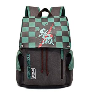 lukvuzo japanese anime backpacks canvas shoulders bag 3d print daypack schoolbag laptops back pack for anime fans (10.6″x4.7″x16.5″,green)