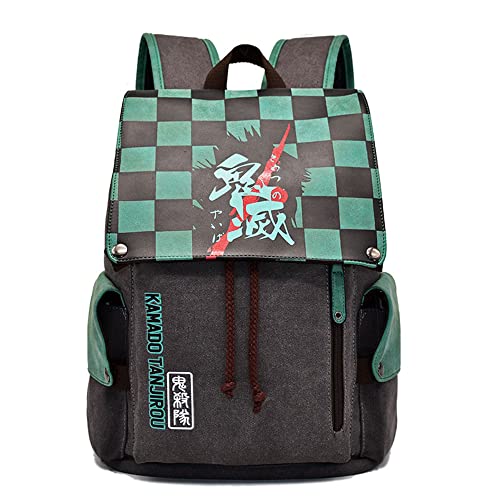 Lukvuzo Japanese Anime Backpacks Canvas Shoulders bag 3D Print Daypack Schoolbag Laptops Back Pack for Anime Fans (10.6"x4.7"x16.5",Green)