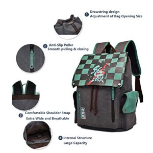 Lukvuzo Japanese Anime Backpacks Canvas Shoulders bag 3D Print Daypack Schoolbag Laptops Back Pack for Anime Fans (10.6"x4.7"x16.5",Green)