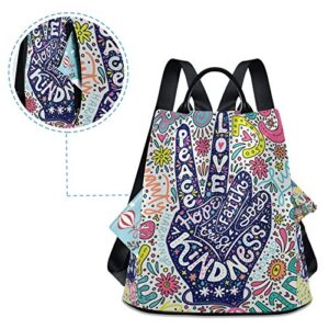 ALAZA Floral Peace Sign Gesture Backpack Purse for Women Anti Theft Fashion Back Pack Shoulder Bag