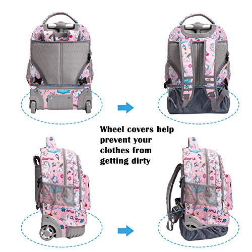 BAMIFEI 18 inches Wheeled Rolling Backpack Multi-Compartment College Books Laptop Bag Business Trip Carry-on, Unicorn