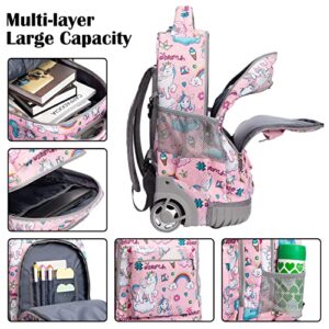 BAMIFEI 18 inches Wheeled Rolling Backpack Multi-Compartment College Books Laptop Bag Business Trip Carry-on, Unicorn