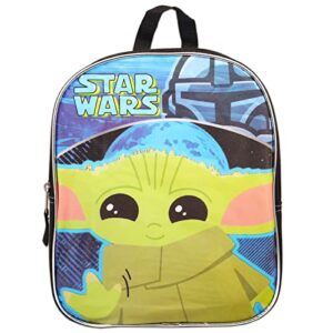 Fast Forward Baby Yoda Mini Backpack with Lunch Box Set - Bundle with 11" Baby Yoda Backpack, Mandalorian Lunch Bag, Water Bottle, Stickers, More | Star Wars Backpack for Boys