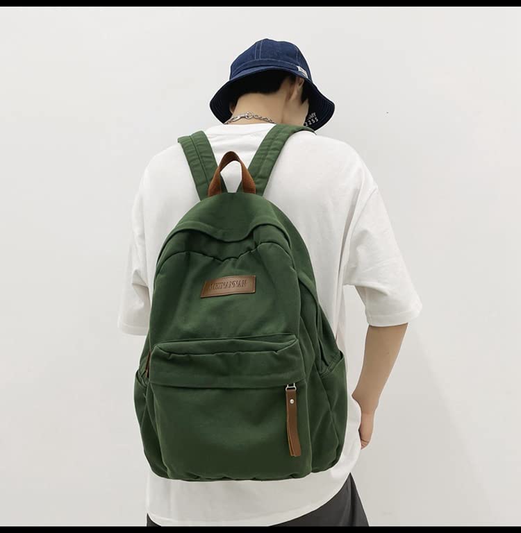 Canvas Backpack for Women Vintage Grunge Hippie Bookbags Aesthetic College School Bag Western Trendy Rucksack (Green)