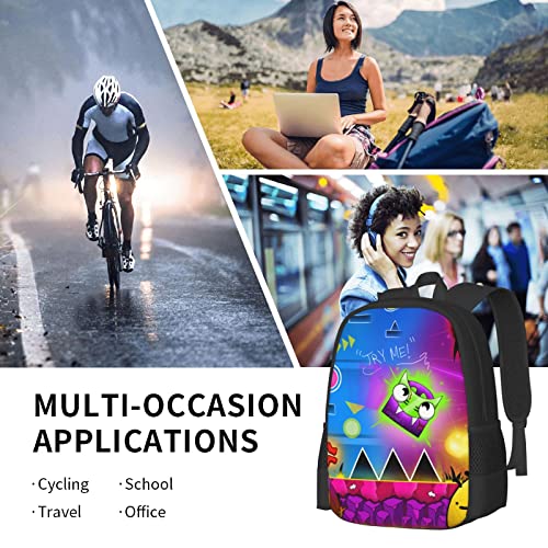 Geometry Dash Unisex Large Capacity Backpack Bookbags Casual Laptop Lightweight Bag Travel Daypack