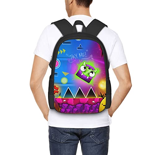 Geometry Dash Unisex Large Capacity Backpack Bookbags Casual Laptop Lightweight Bag Travel Daypack