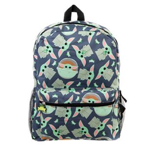 Bioworld Mandalorian Kids Baby Yoda All Over Print Black Backpack